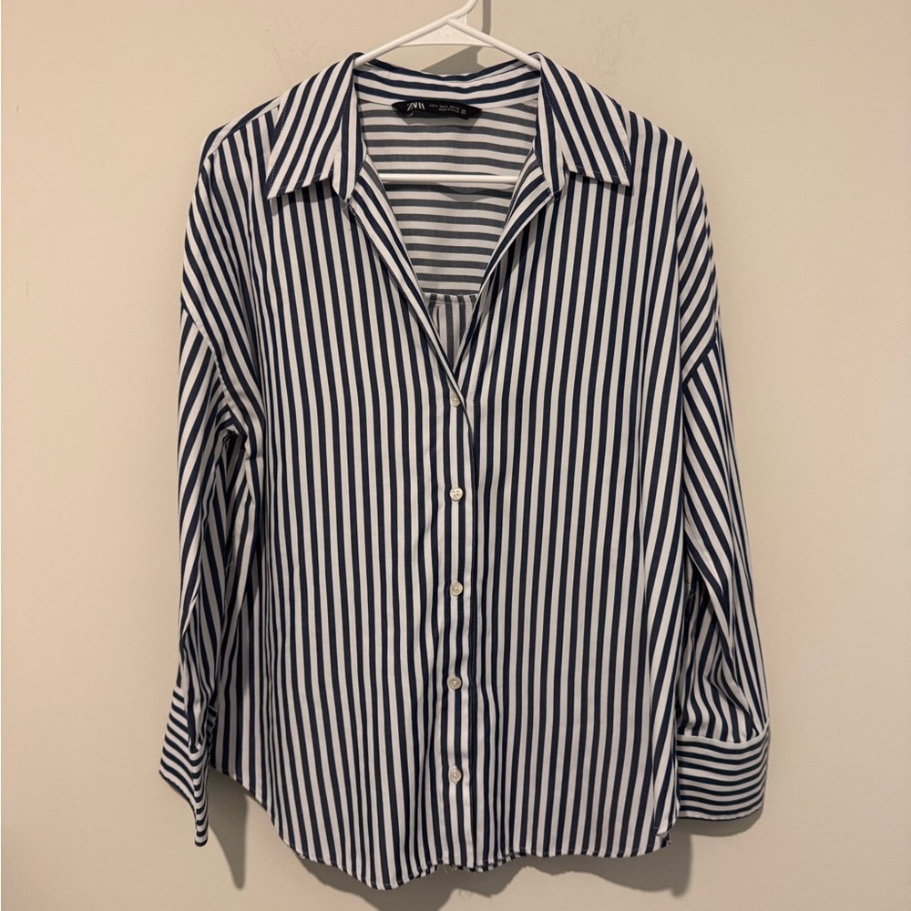 Zara Navy and White Striped Shirt